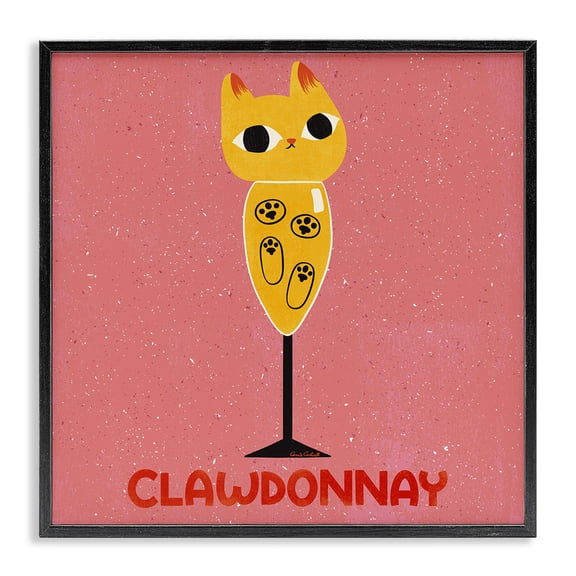 Stupell Industries Eclectic Clawdonnay Feline Wine Black Framed Giclee Art, 12 x 12, by Carrie Cantwell