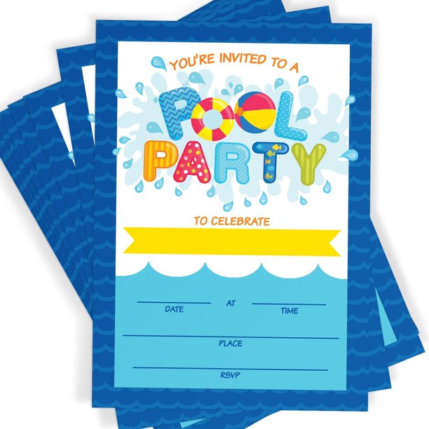 Splashy Celebration: 16 Fun Pool Party Invitations with Envelopes for ...
