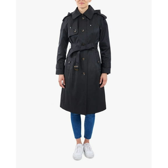 London Fog Women's Single Breasted Trench coat Regular and Plus Size (Black, 0X)