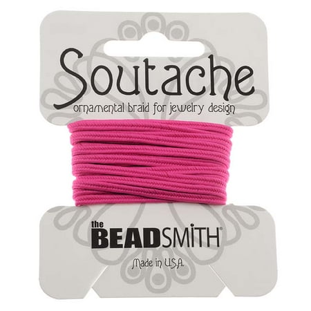 Soutache Cord - BeadSmith Soutache Braided Cord 3mm Wide - Deep Pink (3 Yard Card)