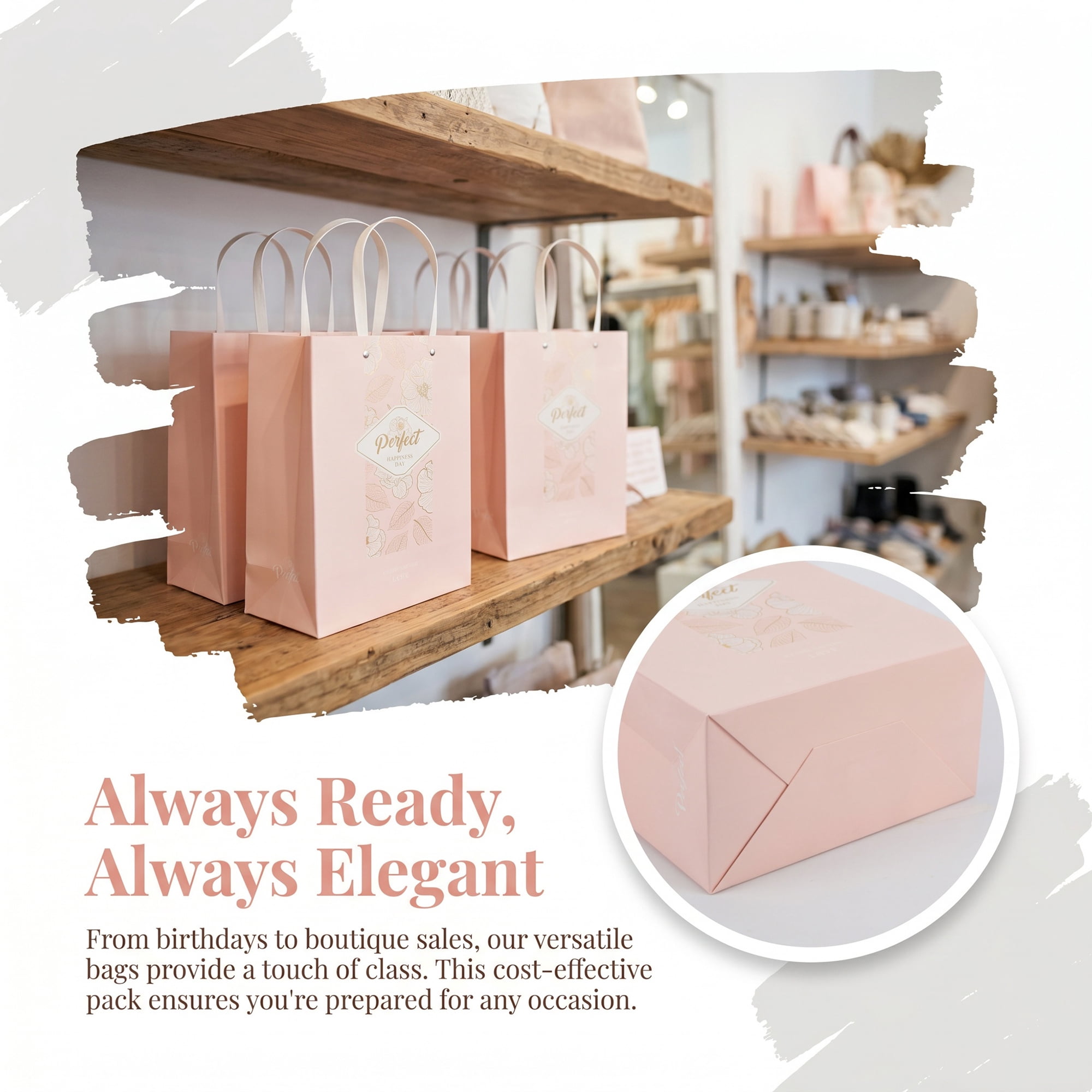 Unique Bargains Medium Gift Bags with Wide Flat Bottom for Occasions Pink 8.5"x 4.3" x 11"