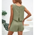 thumbnail image 2 of Defitshape Women's Summer 2 Piece Short Set Soft Sleeveless Outfits Vacation Thin Casual Tracksuit Crew Neck Green X-Large, 2 of 4
