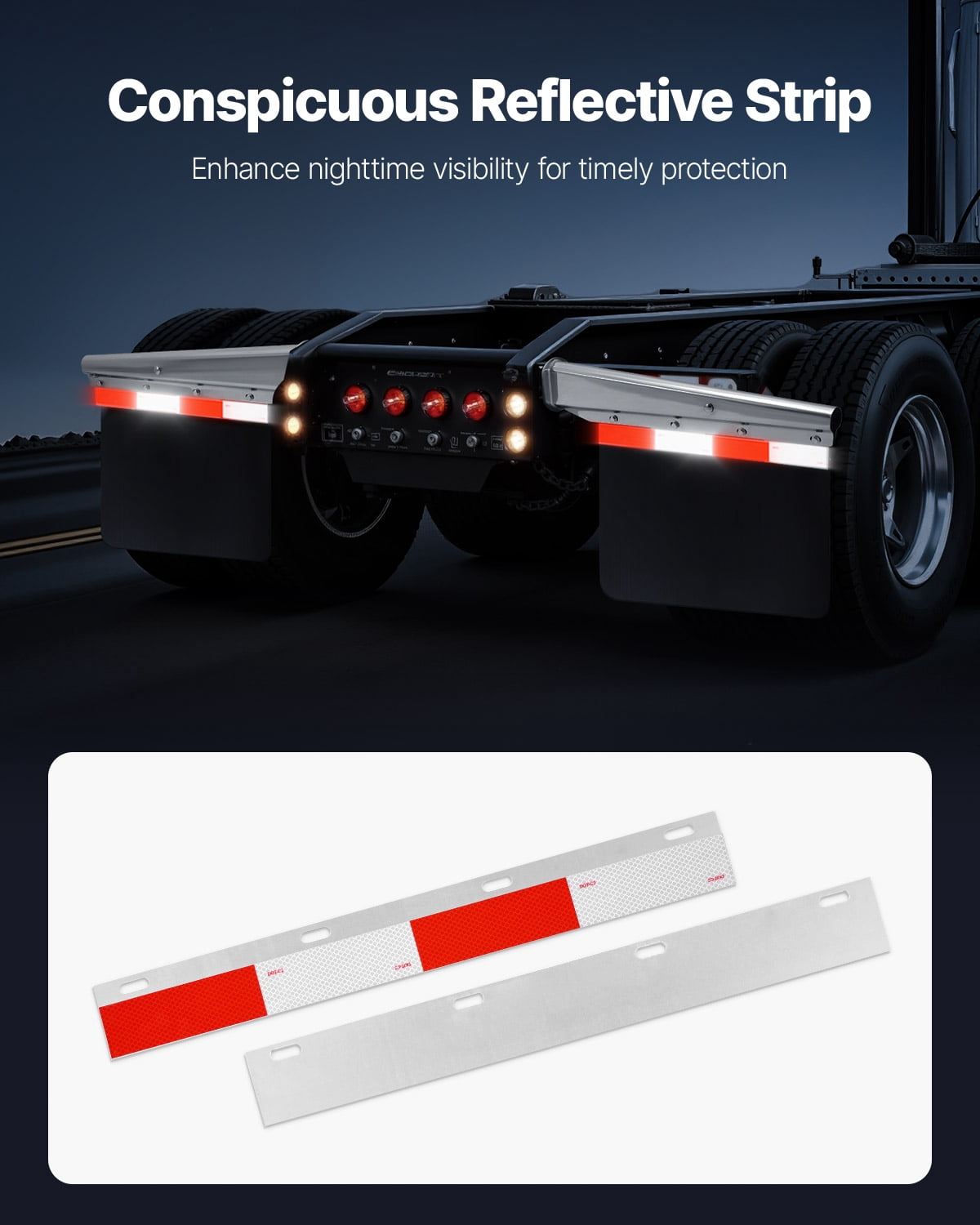 VEVOR Chrome Straight Spring Loaded Mud Flap Hangers, 2-1/2" Bolt Spacing Mudflap Hangers for Semi Trucks, 1 Pair Heavy Duty Semi Truck Mud Flap Hanger Set with Aluminum Reflective Plates, Silver