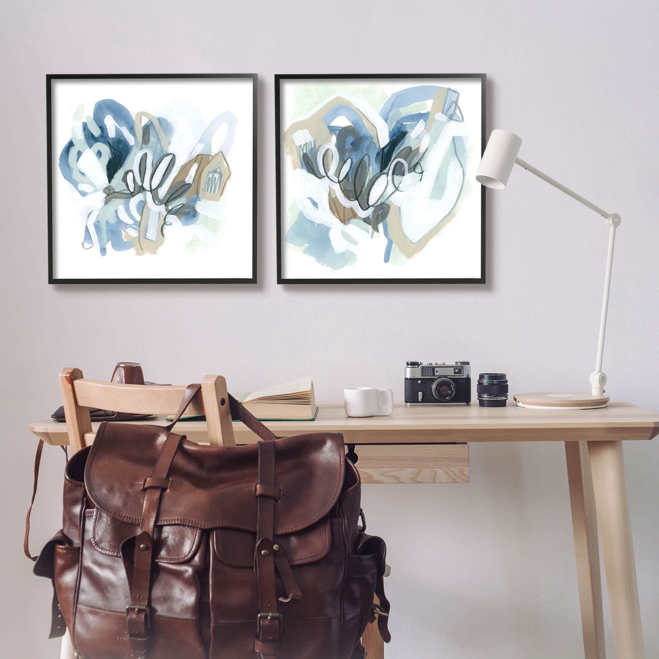 Stupell Industries Contemporary Blue Squiggle Composition Graphic Art Black Framed Art Print Wall Art, Set of 2, Design by June Erica Vess