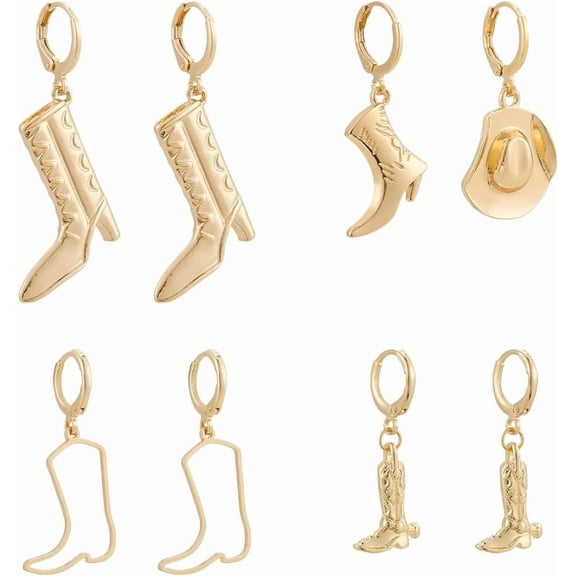 1set Cowboy Themed Alloy Hoop Earrings for Women Golden 33~40x13~20mm