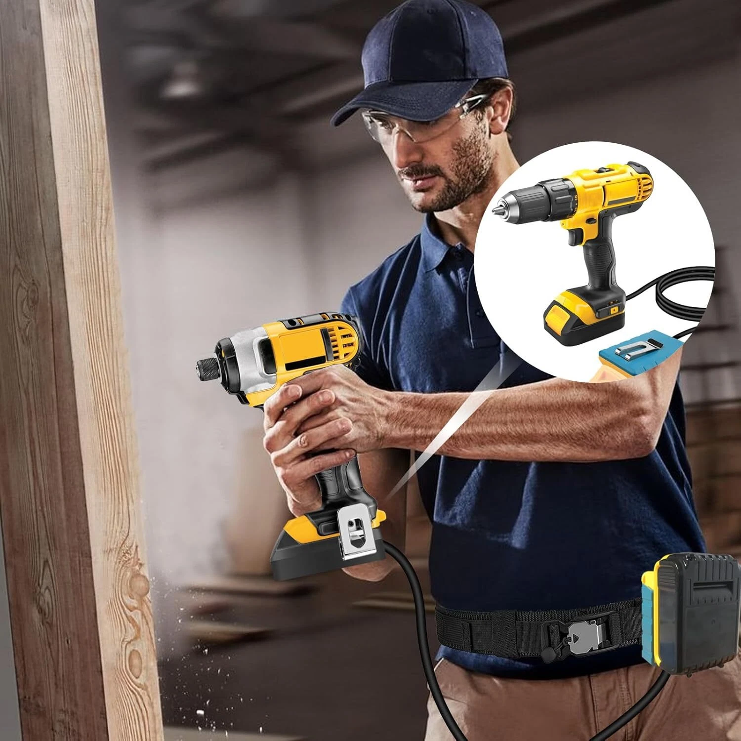 Battery Extension Cord for Dewalt 20V Tool Belt Battery Adapter with 4.9FT Cable