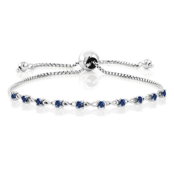 Gem Stone King 0.50 Ct Round Blue Created Sapphire 925 Sterling Silver Bracelet for Women