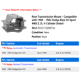 thumbnail image 2 of Rear Transmission Mount - Compatible with 1983 - 1984 Dodge Ram 50 Sport 4WD 2.3L 4-Cylinder Diesel, 2 of 2