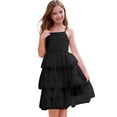 thumbnail image 2 of IBTOM CASTLE Girl Sleeveless Ruffle Formal Wedding Tiered Tulle Dress Teen Pageant Birthday Homecoming Prom Outfits Junior Graduation Dress 9-10 Years Black, 2 of 7