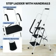 thumbnail image 2 of 3 Step Ladder with Handrails, Portable Folding Step Stool with Safety Lock, Lightweight Step Stool Foldable for Library Home Garage Office, 2 of 6