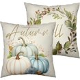 thumbnail image 2 of Autumn Throw Pillow Covers Blue Watercolor Pumpkin Decorative Pillow Covers 16x16 Thanksgiving Harvest Decorations Pillow Case for Living Room Home Decor Outdoot Set of 2, 2 of 6