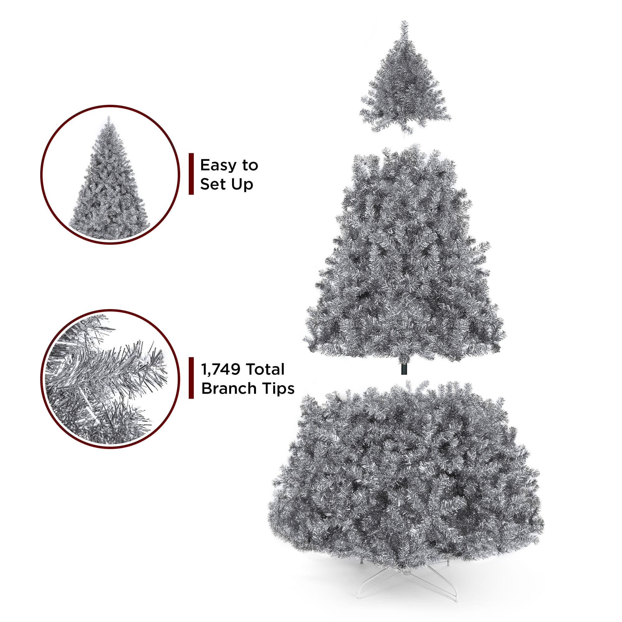 Best Choice Products 7 5ft Artificial Silver Tinsel Christmas Tree Holiday Decoration W 1 749 Branch Tips Stand Walmart Com Walmart Com