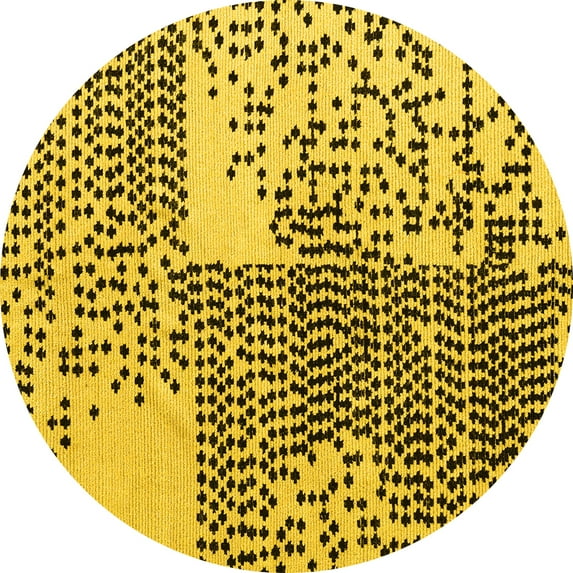 Ahgly Company Machine Washable Indoor Round Abstract Yellow Modern Area Rugs, 6' Round