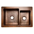 thumbnail image 3 of Premier Copper Products K60DB33229 33 in. Copper Hammered Kitchen 60-40 Double Basin Sink, 3 of 3