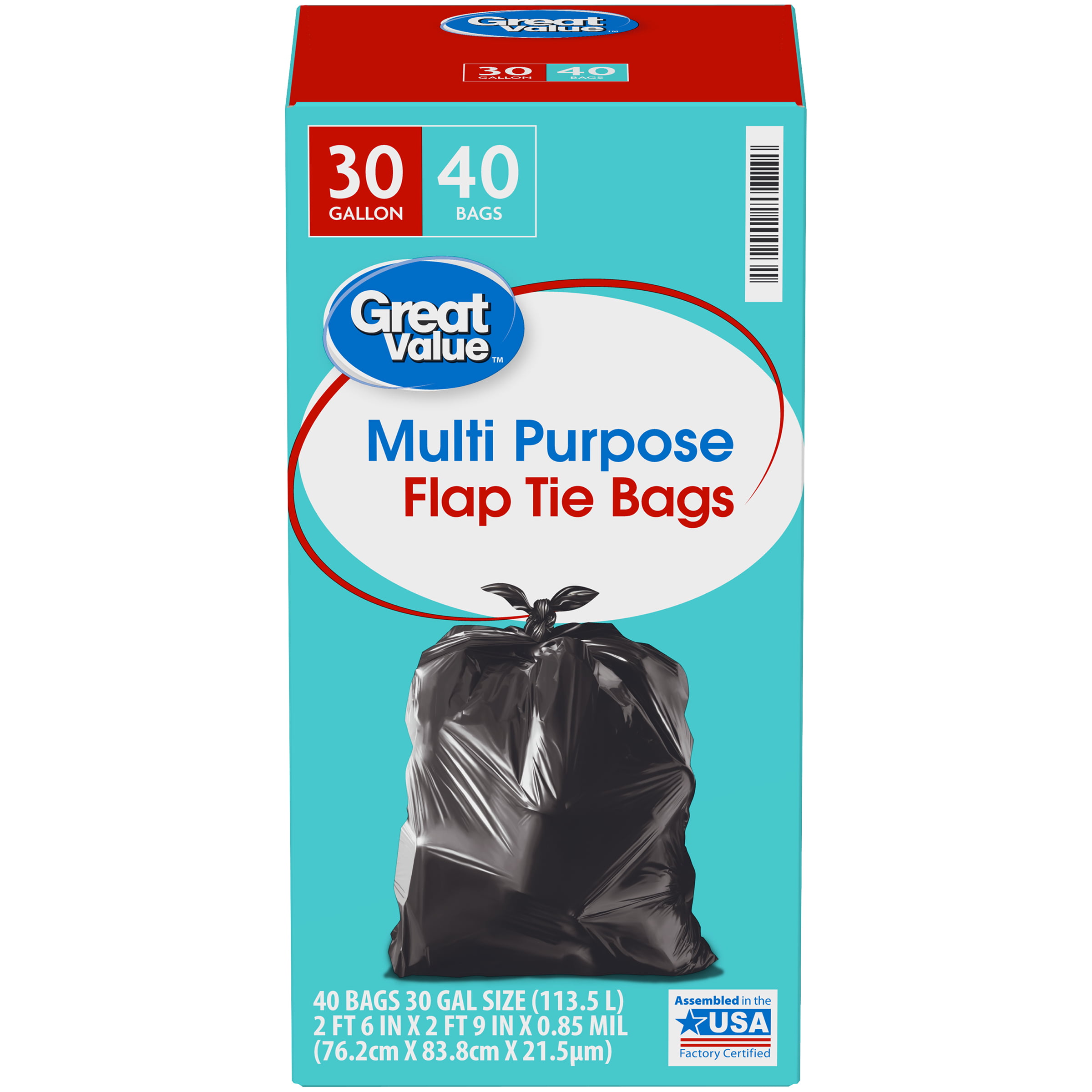 Life Goods 4 Flap Tie Trash Bags 30 Gallon - 10 CT 12 Pack