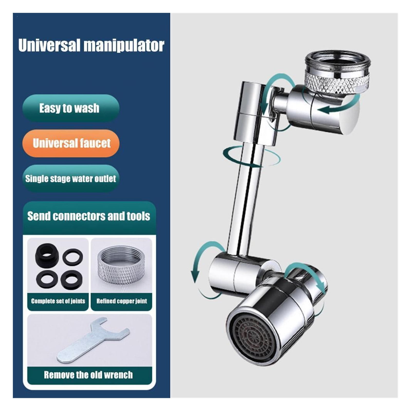 1080 Degree Universal Extension Faucet Washbasin Tap Splash Aerator Splash Filter Faucet Faucet Adaptor Rotary Robot Arm Faucets ,Water Saving