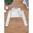thumbnail image 4 of iiniim Girls Hip Hop Jazz Leotard Dance Shiny Metallic Long Sleeves Off Shoulder Crop Top Athletic T Shirt, 4 of 7