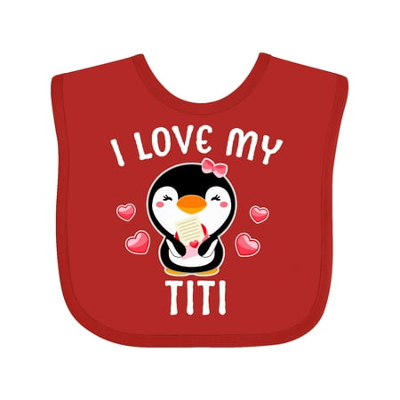 

Inktastic I Love My Titi with Cute Penguin and Hearts Gift Baby Girl Bib