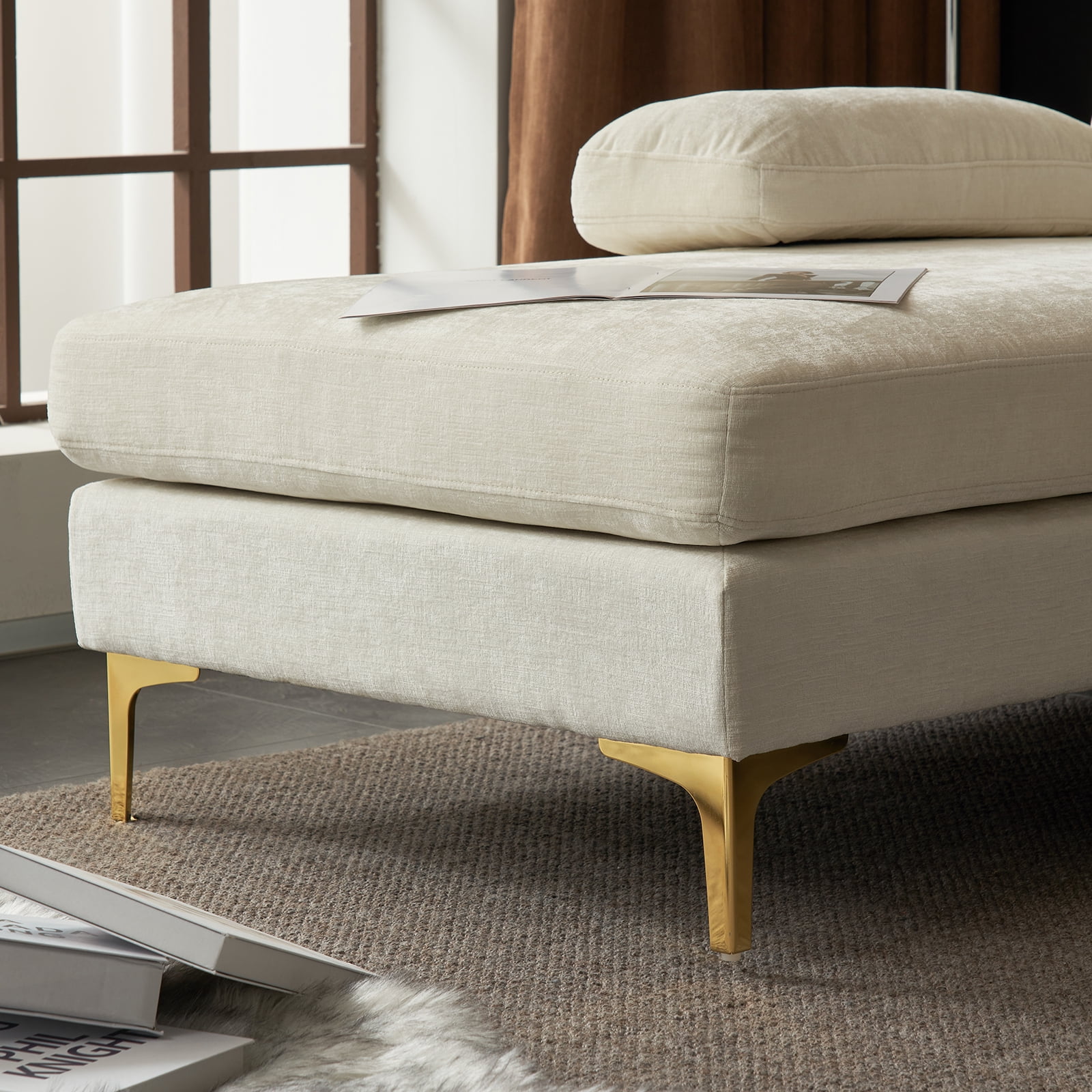 Ktaxon Sectional Sofa Set, 110" U-Shaped Chenille Couch, 4 Seat Lounge Sleeper with Double Chaise for Living Room Beige