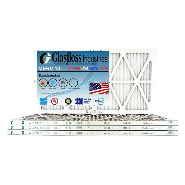 Glasfloss 16x30x1 1" MERV 10 (Pack of 4) Pleated AC or HVAC Air