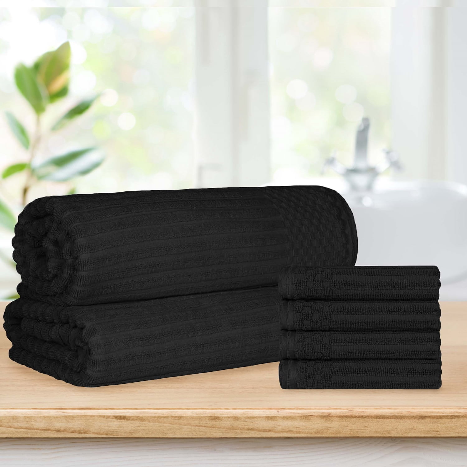 Superior Ribbed Cotton 6-Piece Black Bath Sheet/ Hand Towel Set