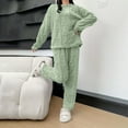 thumbnail image 2 of tarylea Winter Pajamas Outfit for Women Plush Suits Crew Neck Long Sleeve Pullover Elastic Waist Pants Solid Color Warm Winter Homewear Casual Comfy Sleepwear, 2 of 5