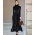 thumbnail image 6 of Velvet Dress for Women High Neck Long Sleeve Elegant Flowy Maxi Wedding Party Formal Gown Evening Dress Black XL, 6 of 7