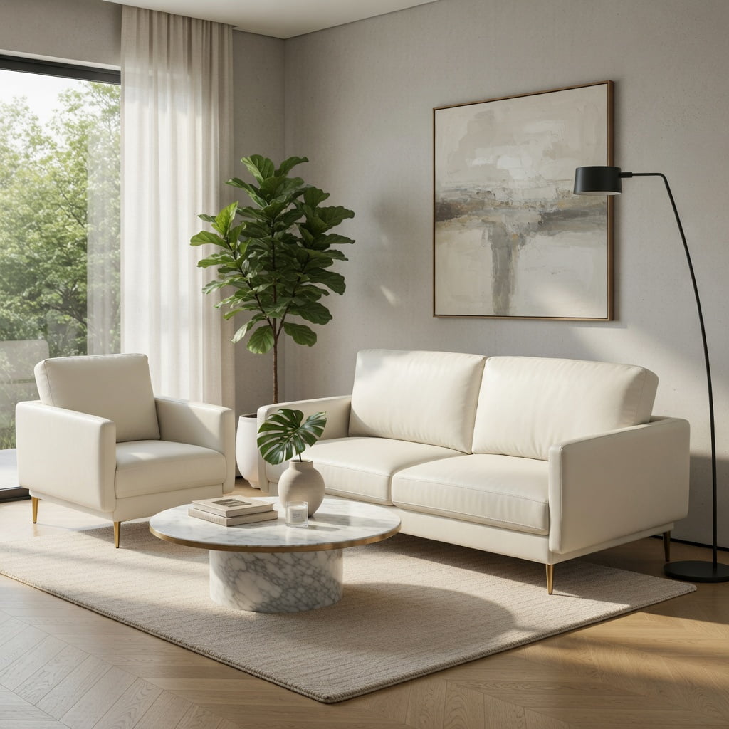 Hommoo Modern Loveseat Sofa with Ergonomic Backrest Cushions, Metal Legs & Removable Covers,Compact 2-Seater for Dorms & Living Rooms, White