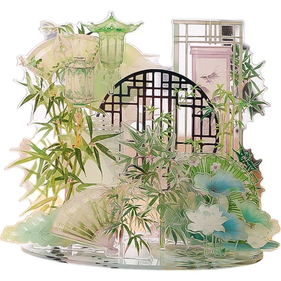 Jiibva Chinese Landscape Desktop Ornament Acrylic Tabletop Centerpiece Chinese New Year Sign Decor for Home Office Event Scenario