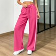 thumbnail image 2 of RUTAYY Women's Wide Leg Pants Drawstring Elastic Waist Vertical Side Stripe Side Pockets Casual Sports Comfortable Long Trousers, Red, 2 of 5