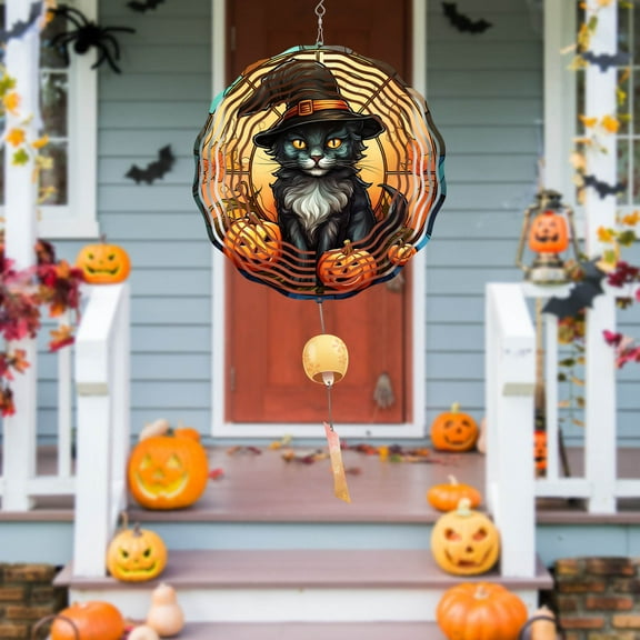 Clearance Under 10$! Memorial Wind Chimes,Halloween Cats In The Hat Rotating Wind Chime Garden Decorations