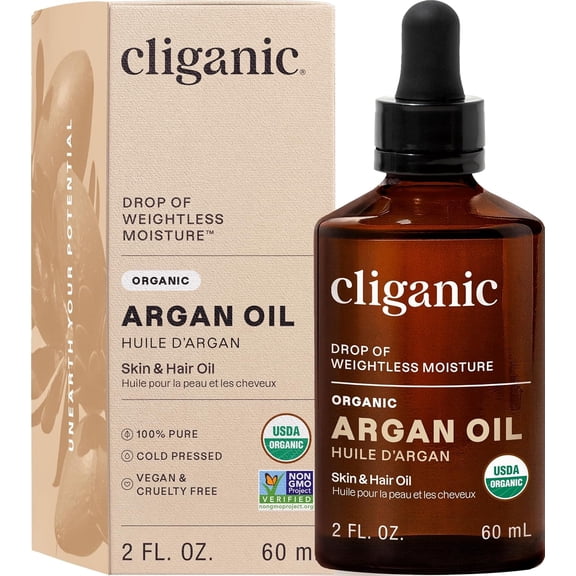Cliganic Organic Argan Oil, 100% Pure | for Hair, Face & Skin | Cold Pressed Carrier Oil, Imported from Morocco