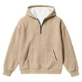 thumbnail image 6 of Nwiuh Boys Quarter Zip Hoodies - Waffle Knit Kids Long Sleeve Hooded Sweatshirts Teens Pullover Tops Clothes (Khaki, 7-8 Years), 6 of 8
