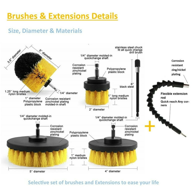 HX666 4pcs/set Drill Power Scrub Clean Brush Kit Electric Cleaning
