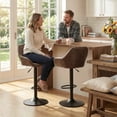 thumbnail image 2 of HOMCOM Tabourets de Bar Réglables, Ensemble de 2, Chaises de Salle à Manger Pivotantes avec Repose-Pieds et Dossier, Cuir PU Moderne et Base Ronde en Acier, pour Comptoir de Cuisine et Salle à Manger, Café, 2 of 10