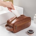 thumbnail image 2 of Men’s Toiletry Bag, Vintage PU Leather Travel Dopp Kit, Water-Resistant & Compact, 2 of 7