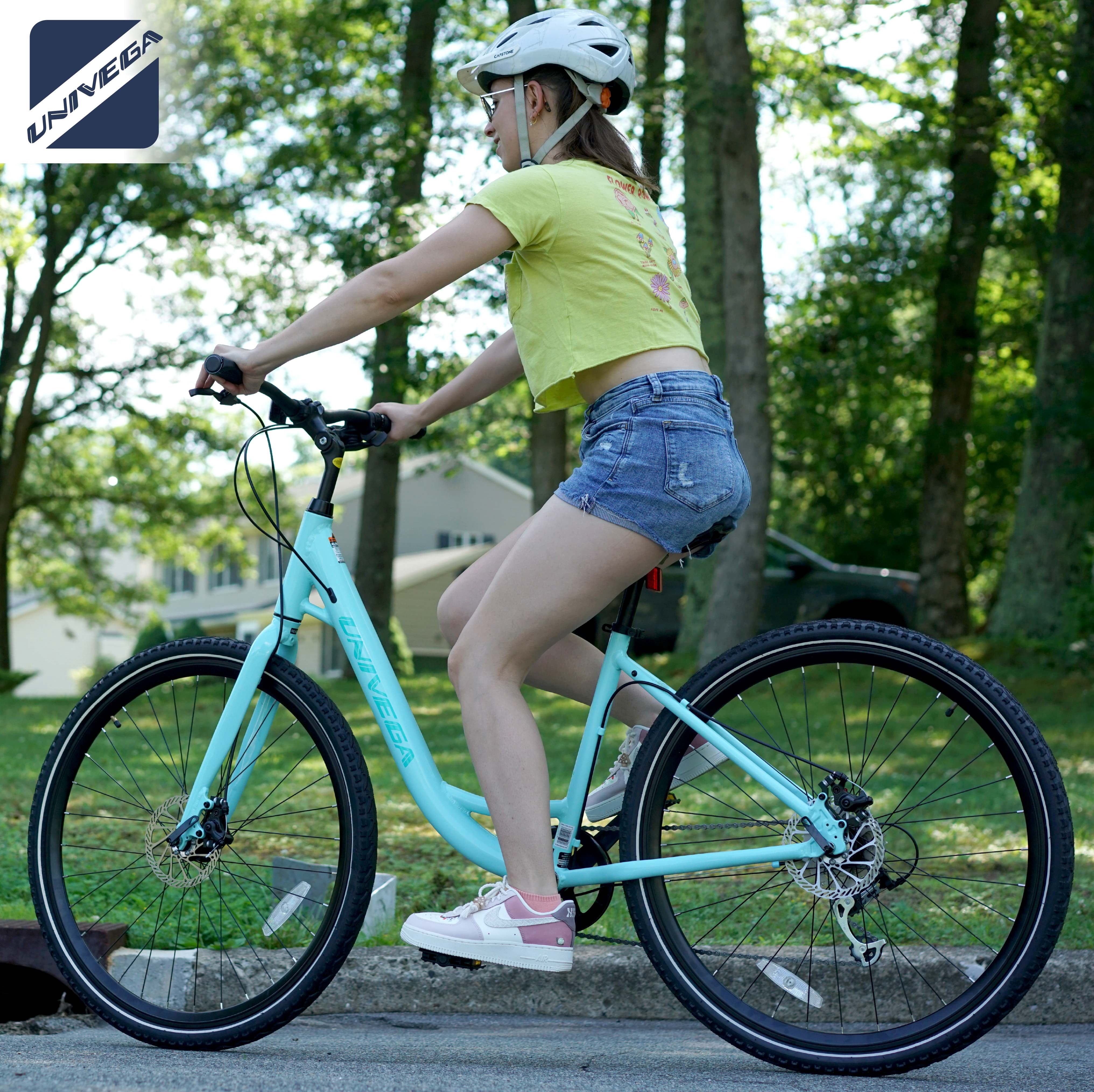 700C Univega Montega Sport Step Thru Comfort Hybrid Adult Bicycle, Medium Frame, Fits Rider 5'6" - 5'10", Unisex, Mint