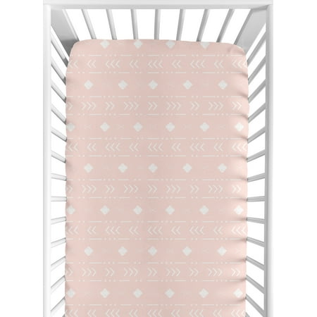 UPC: 0846480096986 | Boho Tribal Geometric Blush Pink and White Fitted Crib Sheet Girl by Sweet Jojo Designs