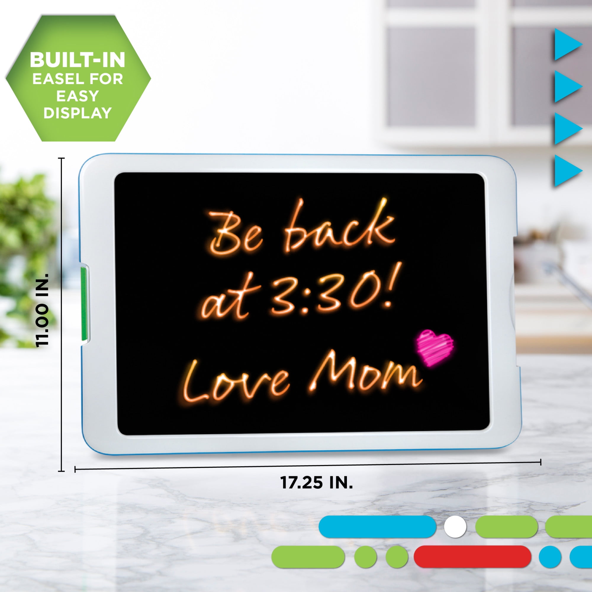 Discovery Kids Neon Glow Drawing Easel w/Color Markers, Built-in Kickstand/Wall Mount, Choose from 6 Light Modes, Easy to Clean/Washable, Wide Screen, Flat Storage, Great for Children, Multicolor