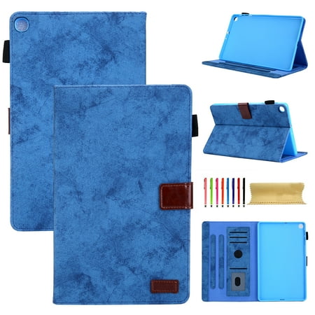 For Samsung Galaxy Tab S5e 10.5 2019 (SM-T720 SM-T725 SM-T727) Case,Retro Card Slot Cover with Pencil Holder,Multi-Angle Viewing Stand,Pocket Folio Leather Case,Blue
