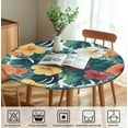 thumbnail image 5 of Round Table Cover for Round Tables 36"-70", Fitted Tablecloth with Elastic for Indoor Outdoor Party Holiday, 44inch, Palm and Flower, 5 of 6