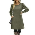 thumbnail image 5 of Kmdttou Women's Summer Fashion Solid Color Round Neck Knit Dress Puff Long Sleeve Dress Long With Pocket,Fashionable Casual Dresses for Women 2025, 5 of 9