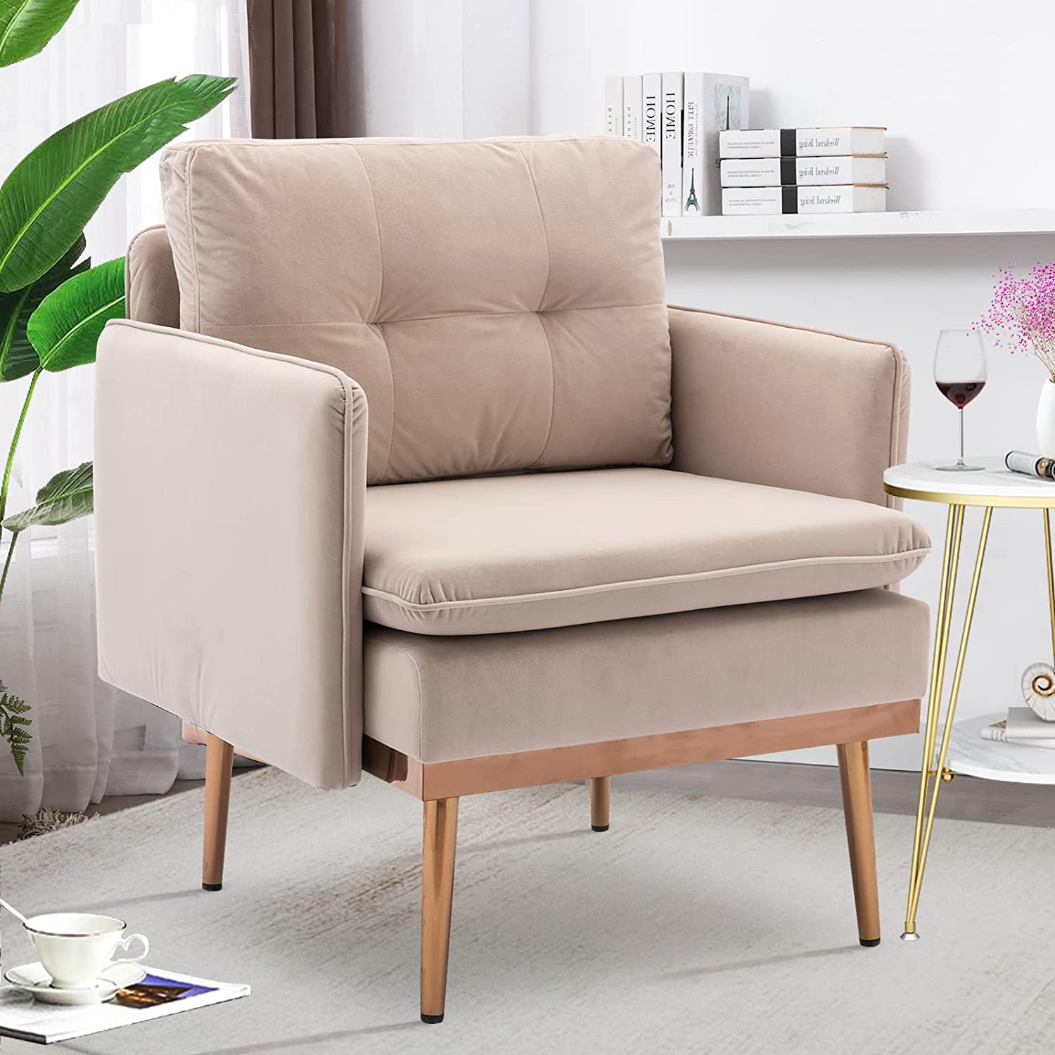 Tufted Accent Chair Leisure Single Sofa with Rose Golden Feet Upholstered Side Chair Arm Club