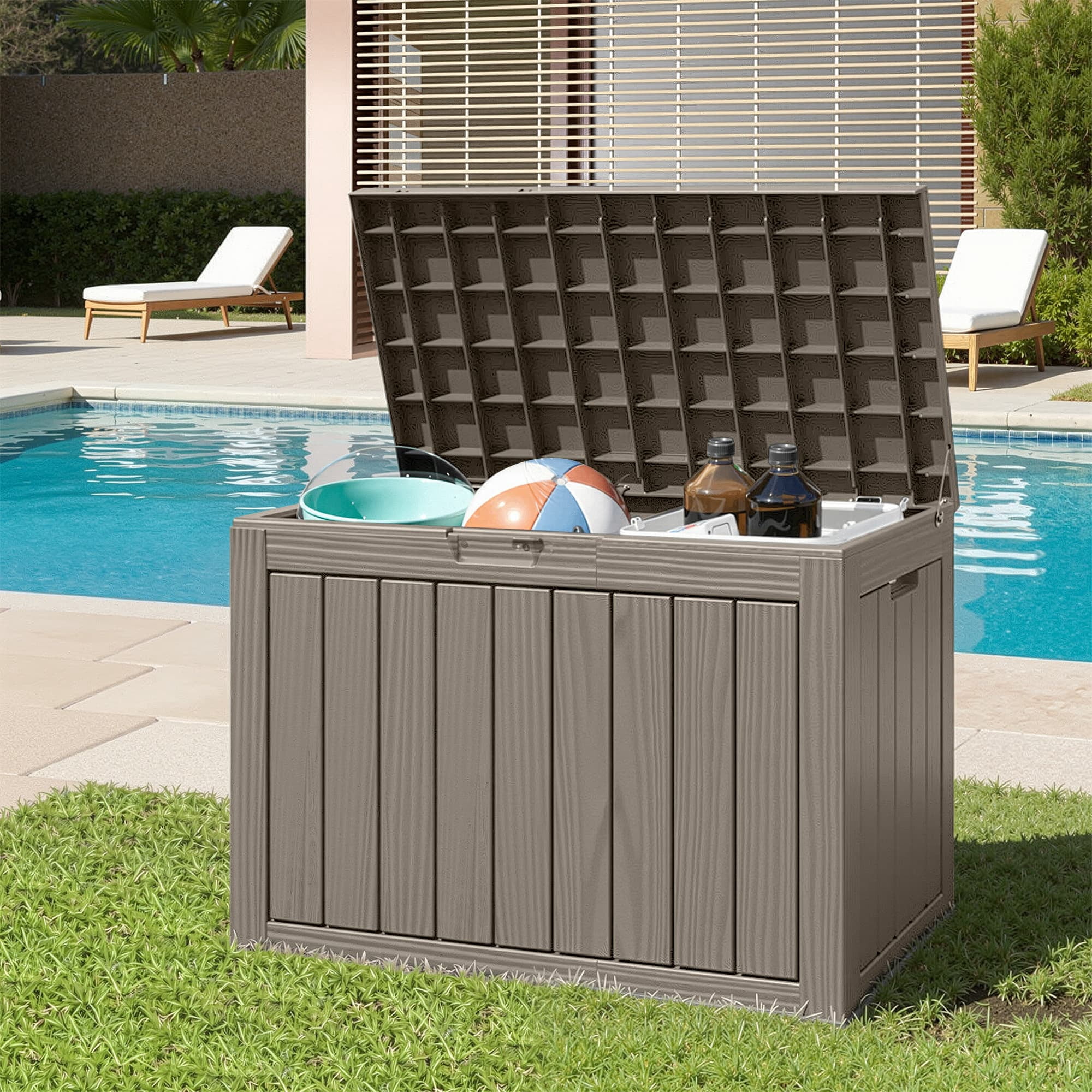 MAYEERTY 45 Gallon Outdoor Deck Box, Large Capacity Storage Box for Patio Furniture Cushions, Pillow Outdoor Indoor, Light Brown