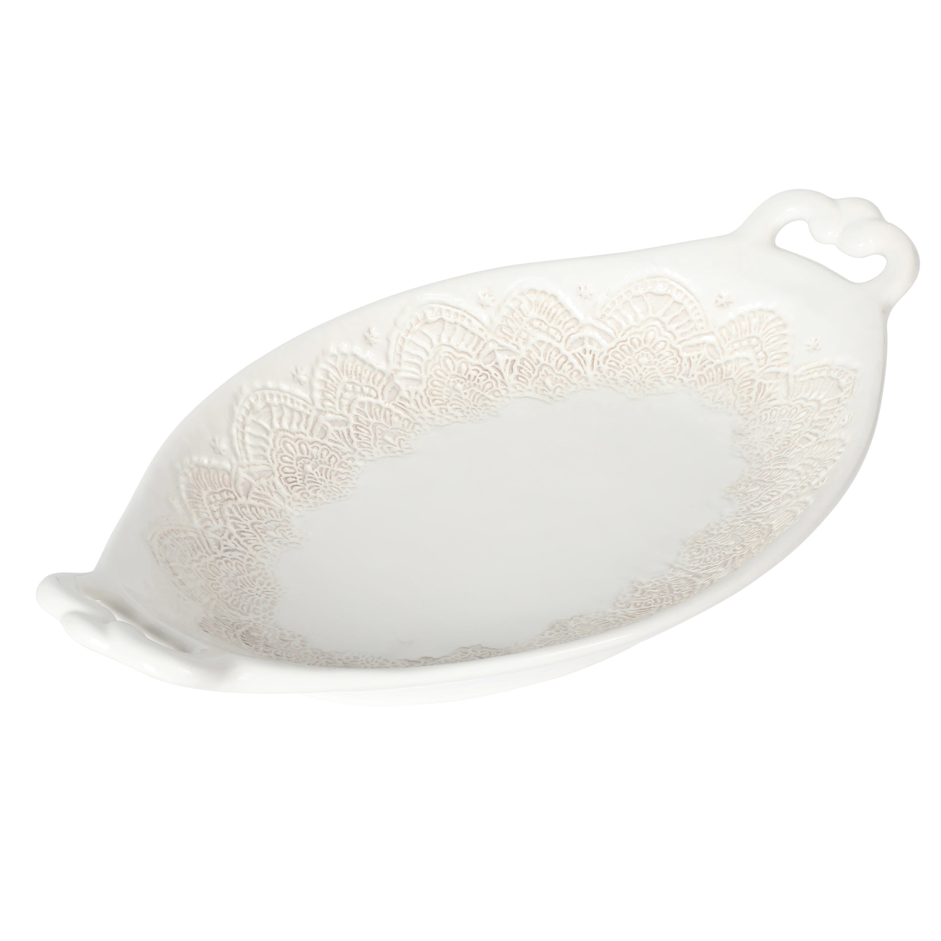 The Pioneer Woman Vintage Lace Oval Serving Bowl, Linen, 14-Inch