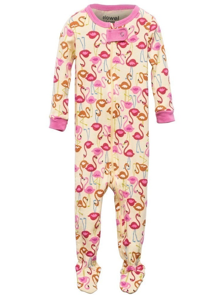 Elowel Pajamas Elowel Little Girls Pink Flamingo Print Zipper Footed
