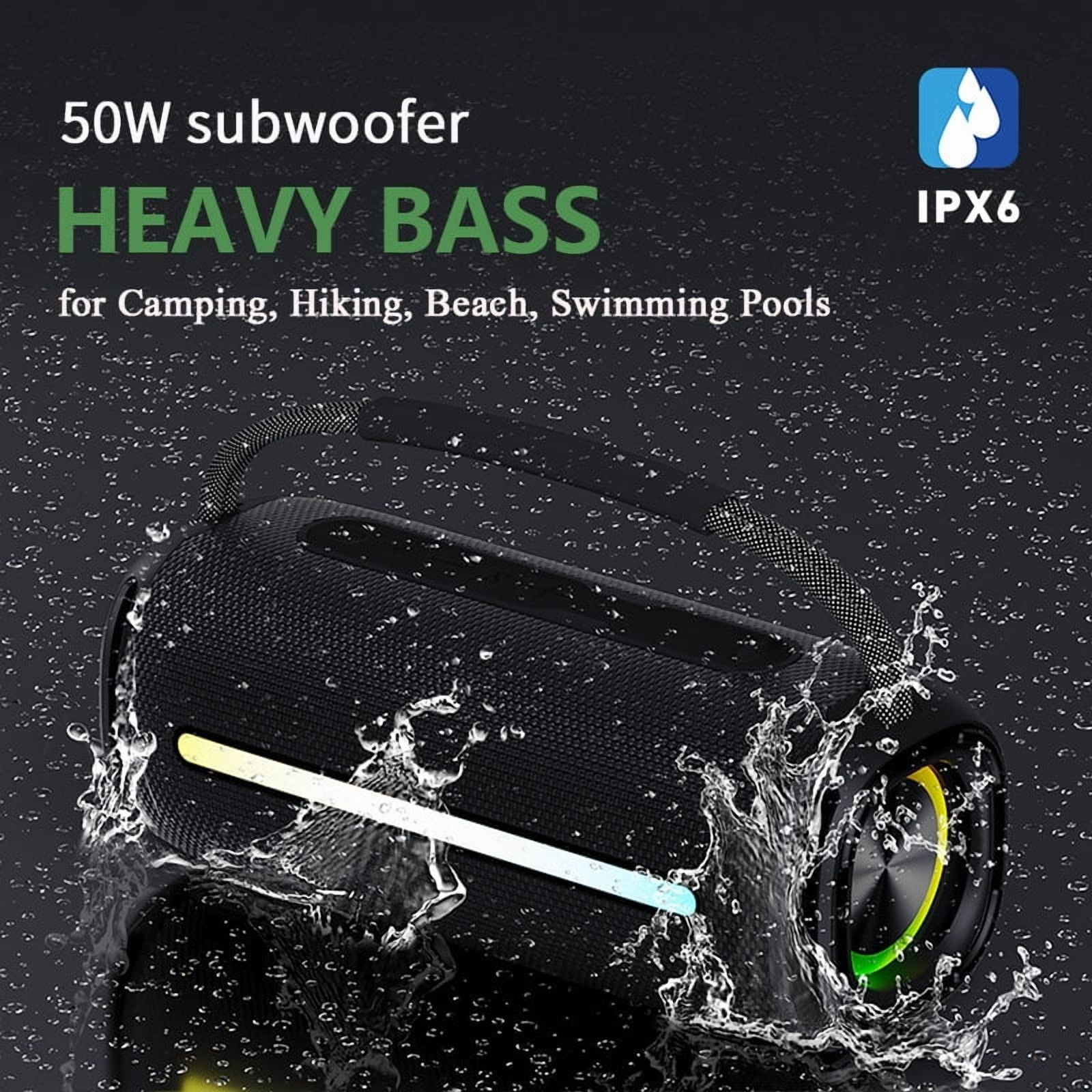 SCIJOY Bluetooth Speaker, 50W Portable Waterproof, 360° Sound, LED Lights, U Disk/TF Card Play, FM Radio