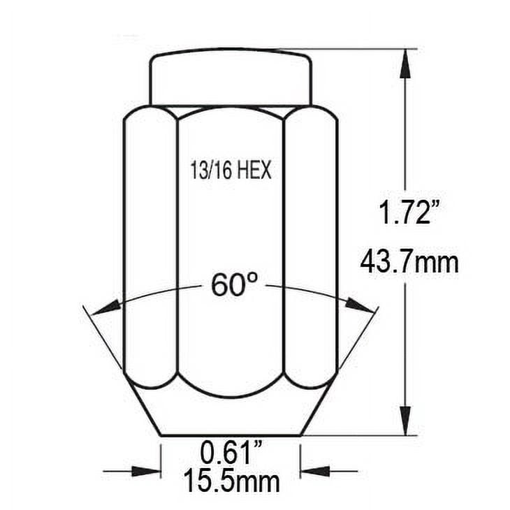 EZAccessory 20 Lug Nuts long solid 1-Piece Acorn 1/2" Thread Size 13/16"