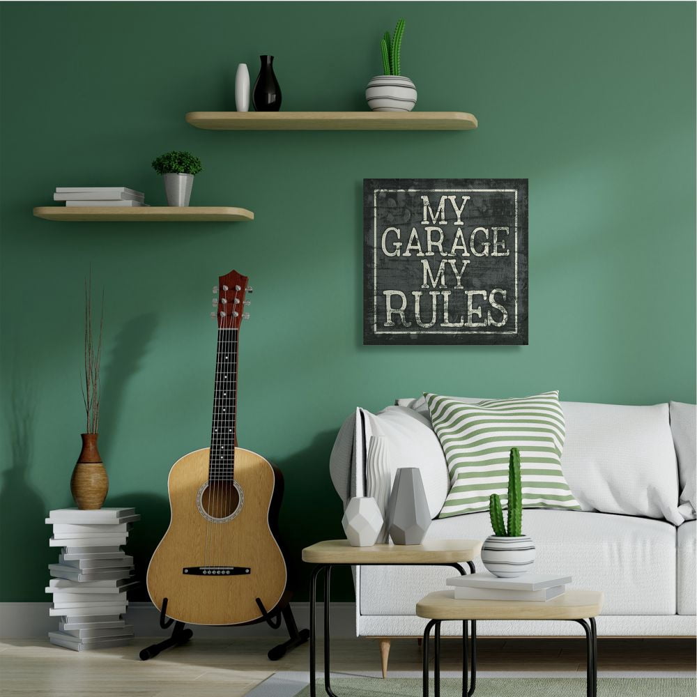 Stupell Industries Distressed 'My Garage My Rules' Phrase Black White Designed by Misty Michelle