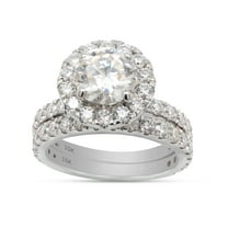 3 1/5 ct. t.w Center 7.5MM Round Cut Lab Created Moissanite Diamond Halo Engagement Bridal Ring Set For Women In 10K Solid White Gold (G-H Color, VVS1 Clarity,3.20 Cttw)-4